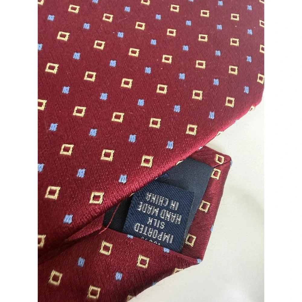 Paul Fredrick Silk Necktie Burgundy Yellow 3 1/4